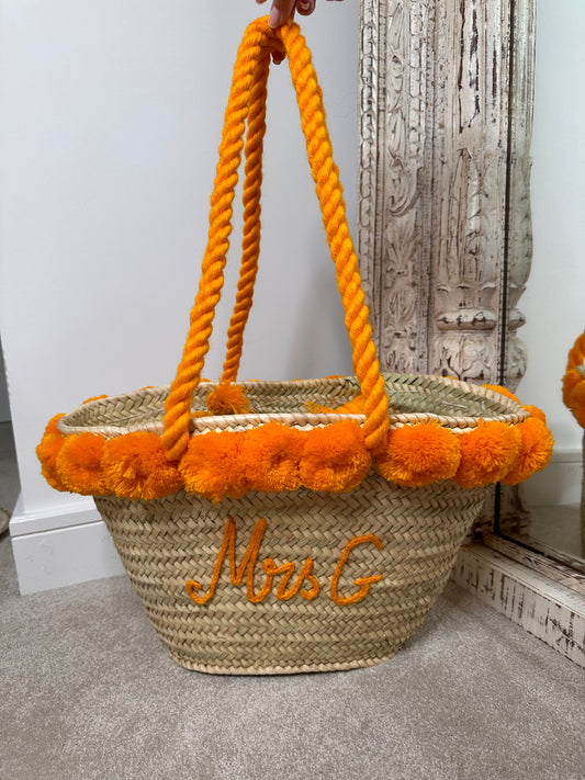 Pom Pom Personalised Straw Bag