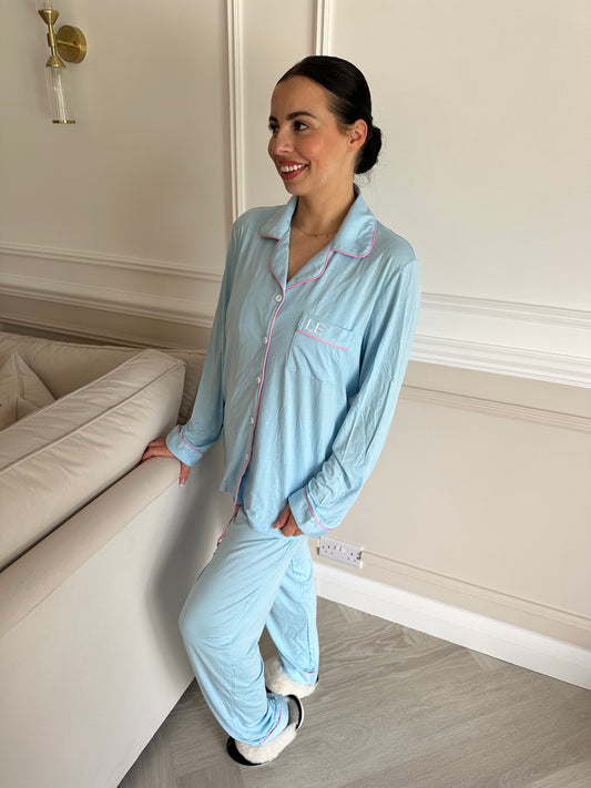 Baby Blue & Pink Soft Long Personalised Pyjamas