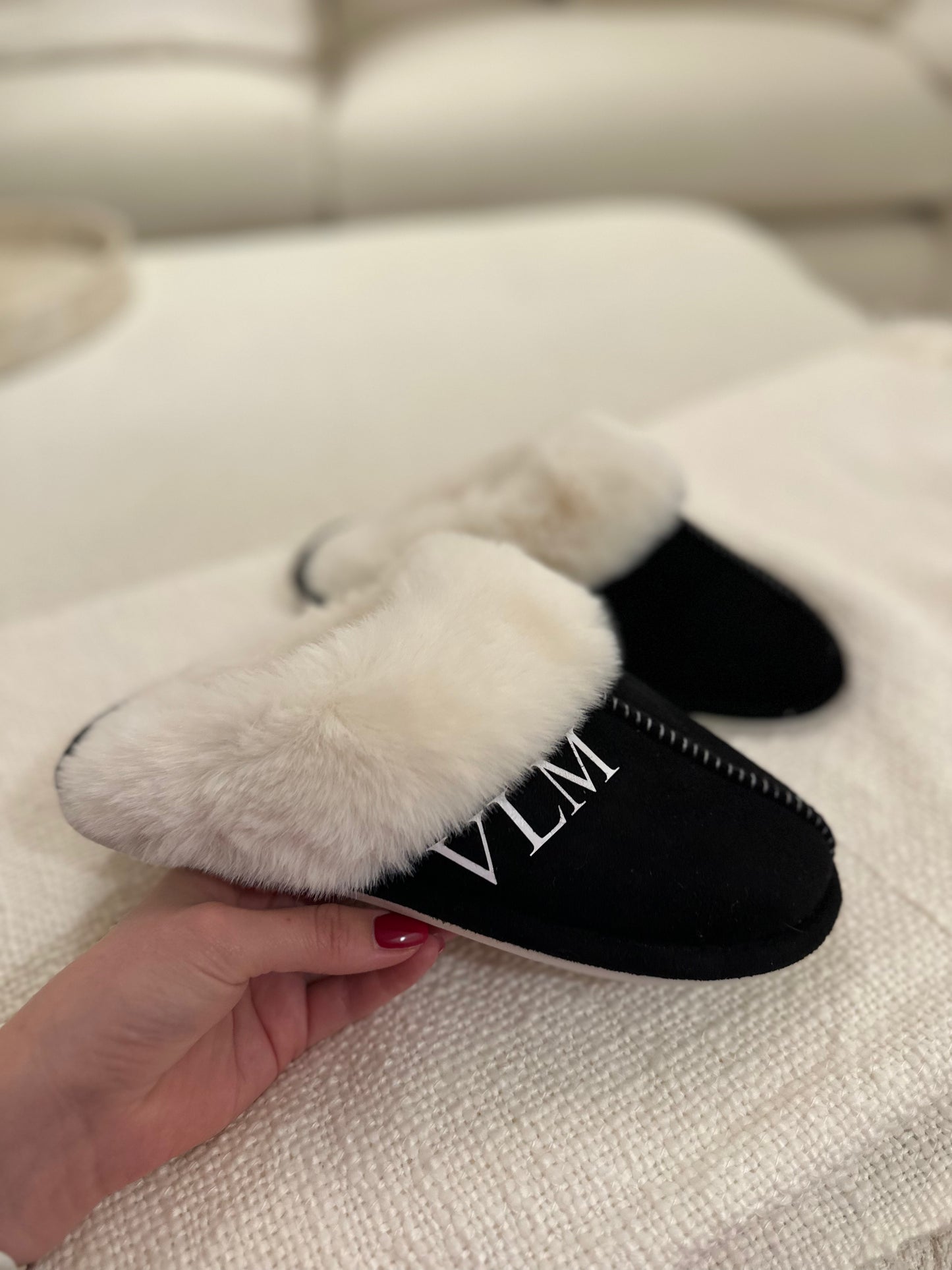 Black Personalised Slippers