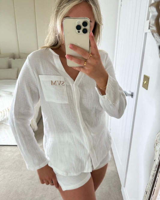 White Linen Personalised Shirt & Shorts