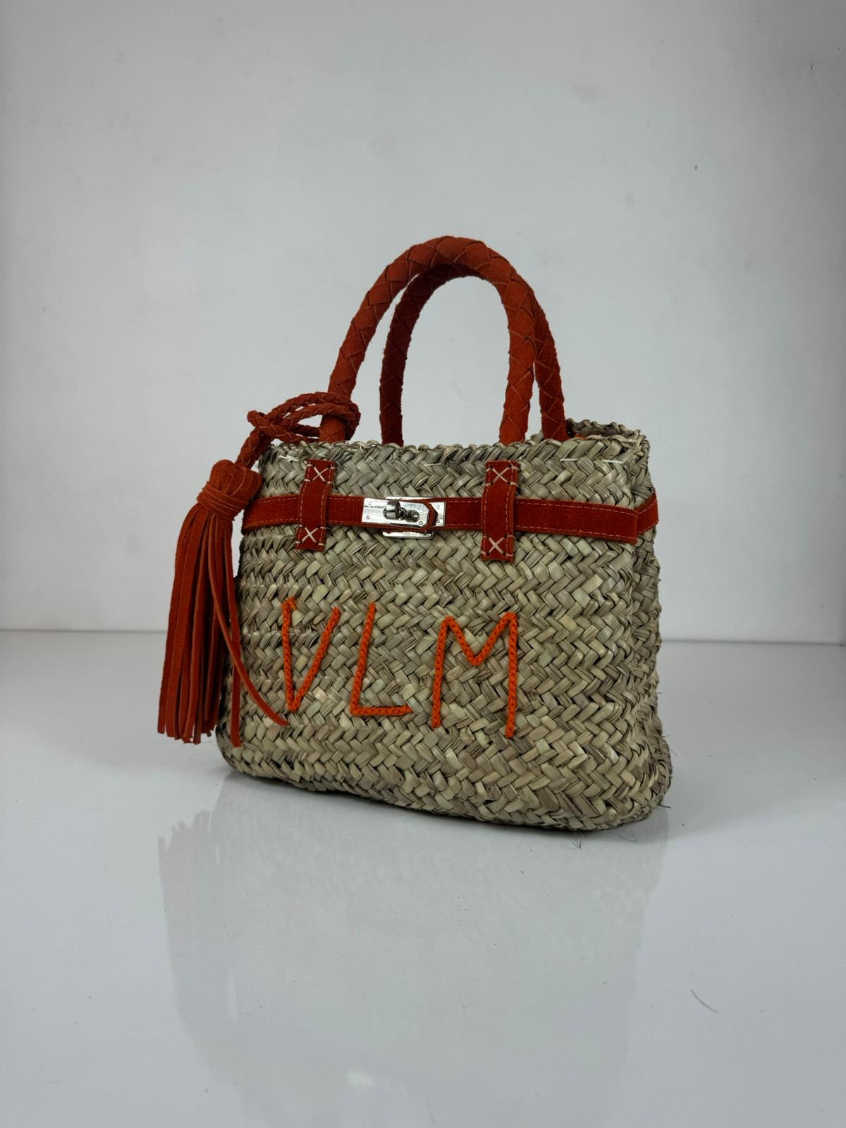 Orange Real Suede Straw Personalised Bag