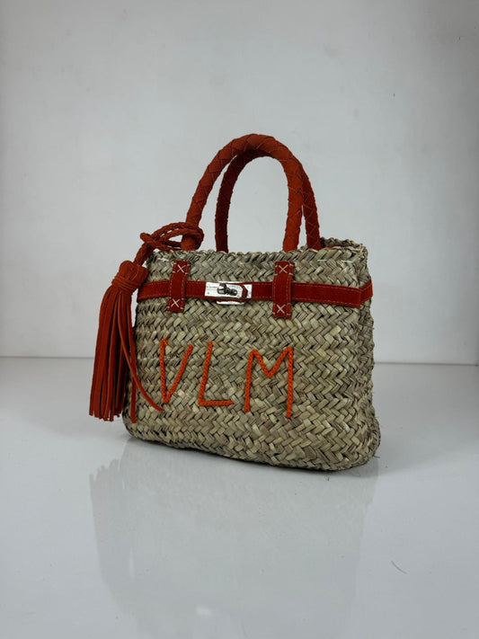 Orange Real Suede Straw Personalised Bag