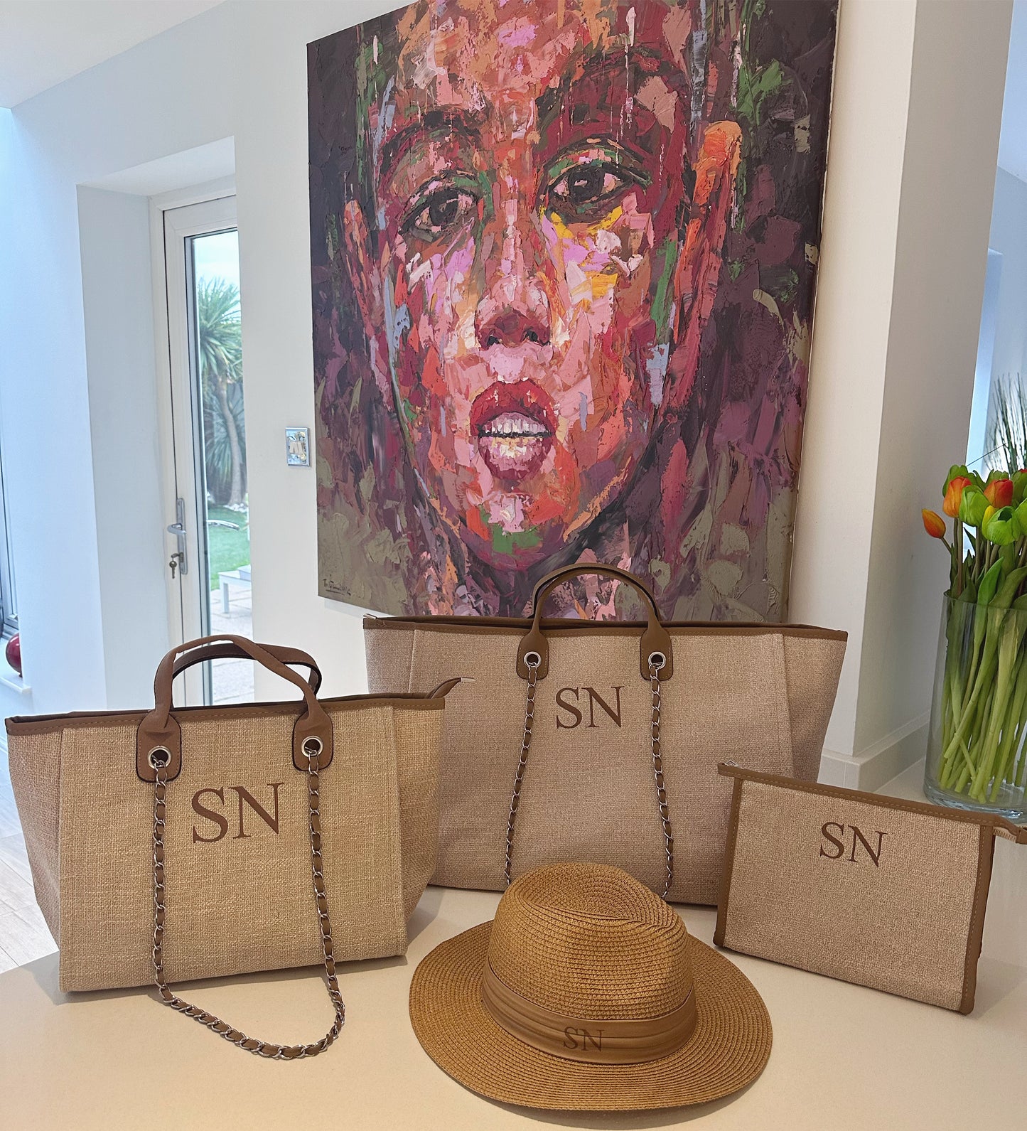 Brown Weekender, Brown Medium Bag, Clutch Bag & Sun Hat