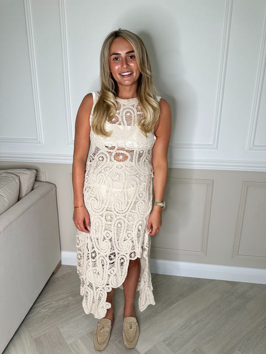 Beige Crochet Skirt & Top