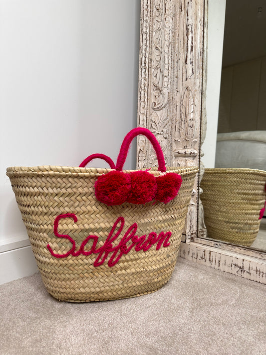 Pom Pom Personalised Straw Bag