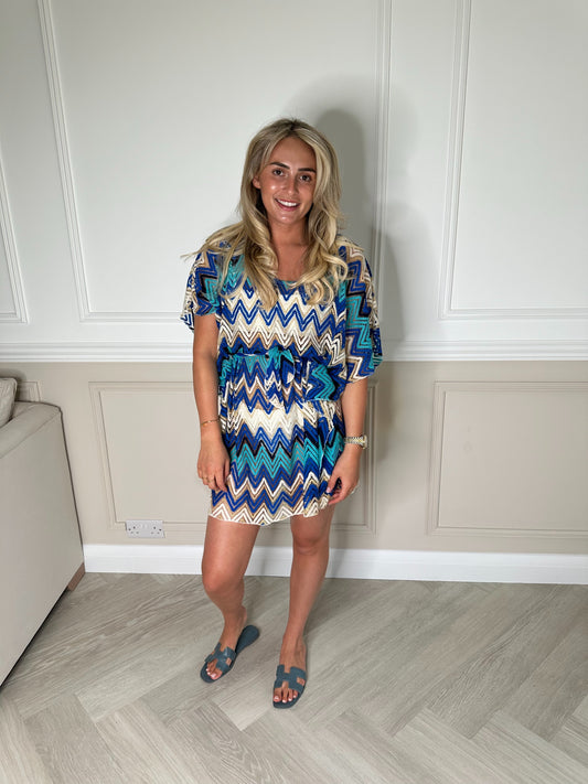 Blue Pattern Beach Poncho