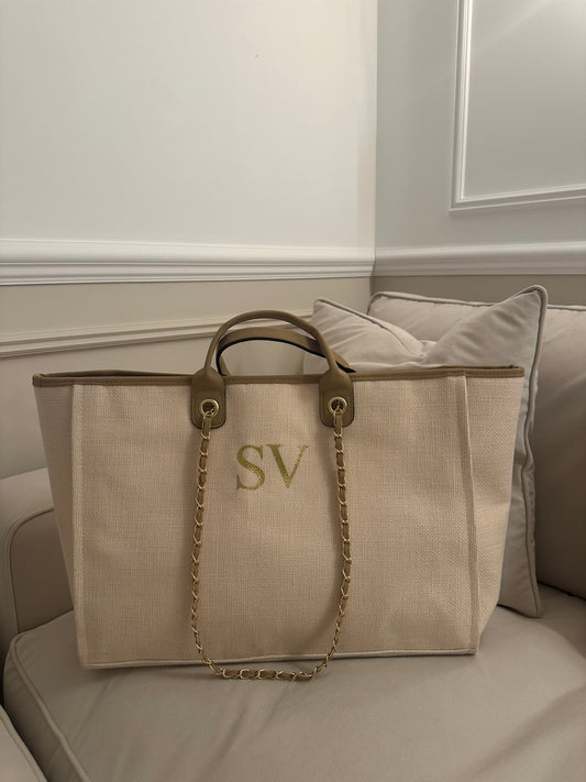 Cream & Gold Personalised Weekender Canvas Bag