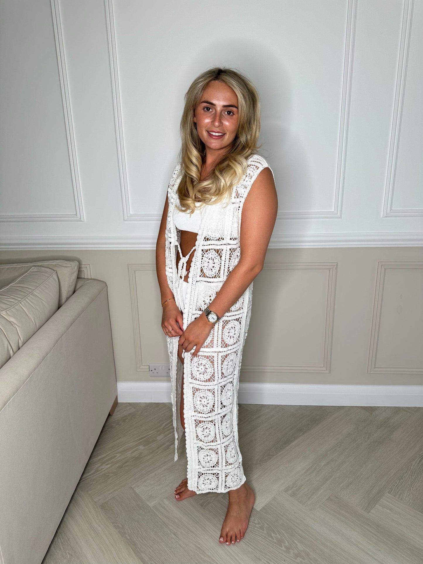 White Crochet Tie Coverup