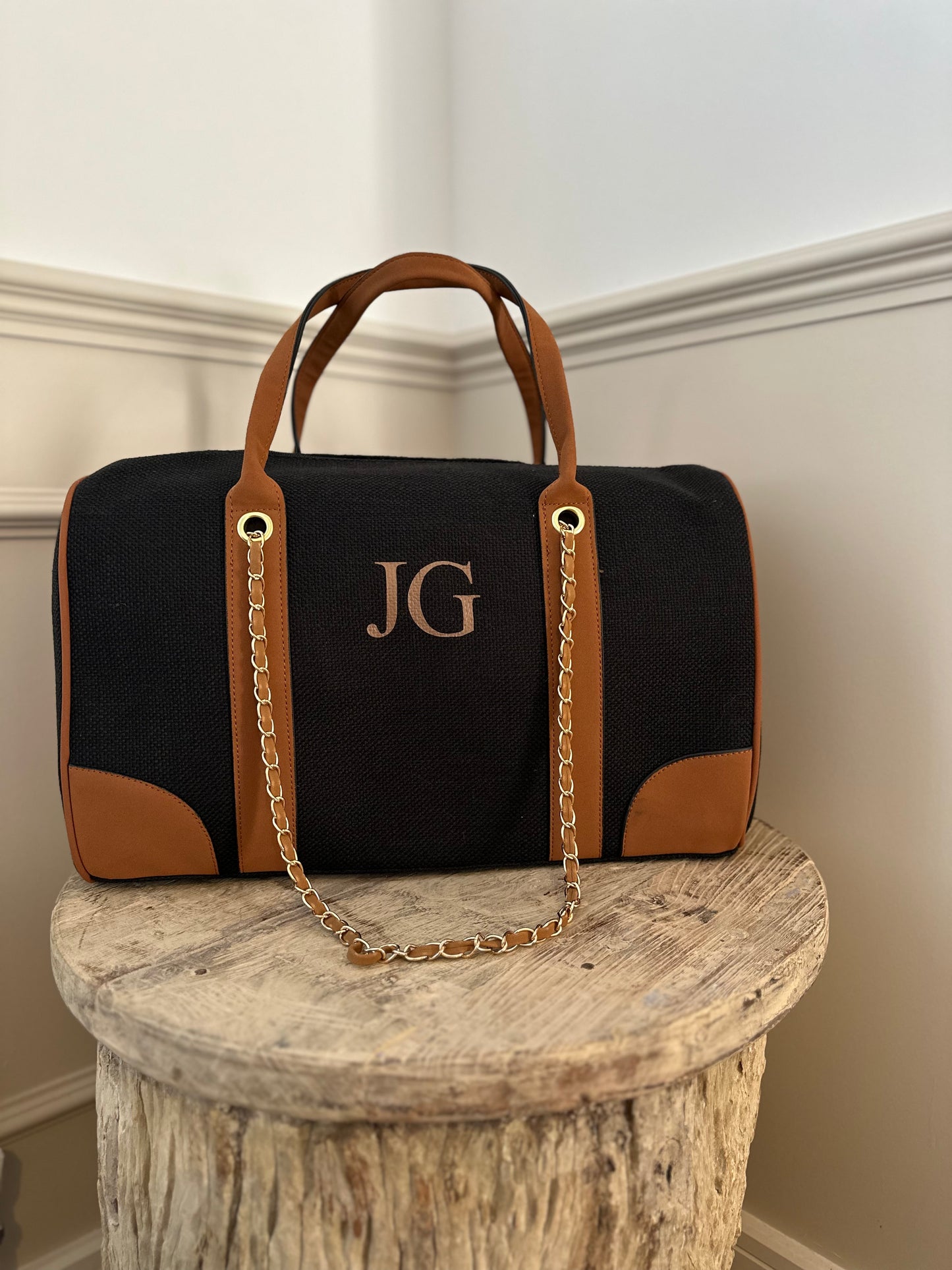 Black & Brown Personalised Holdall Canvas Bag