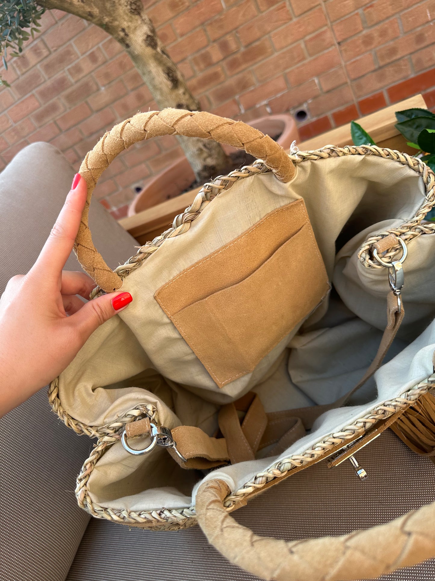 Beige Real Suede Straw Personalised Bag