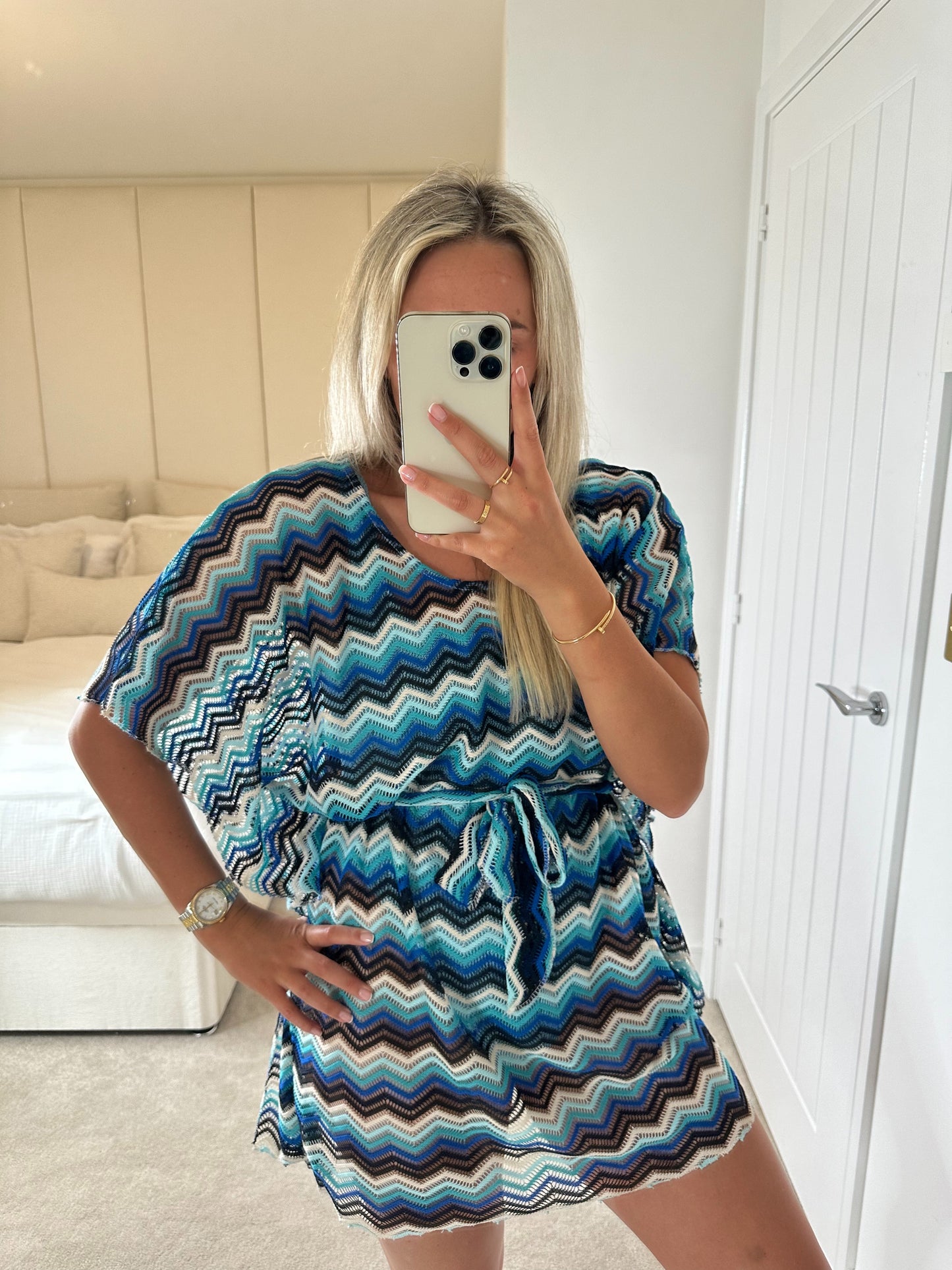 Blue & Black Pattern Beach Poncho