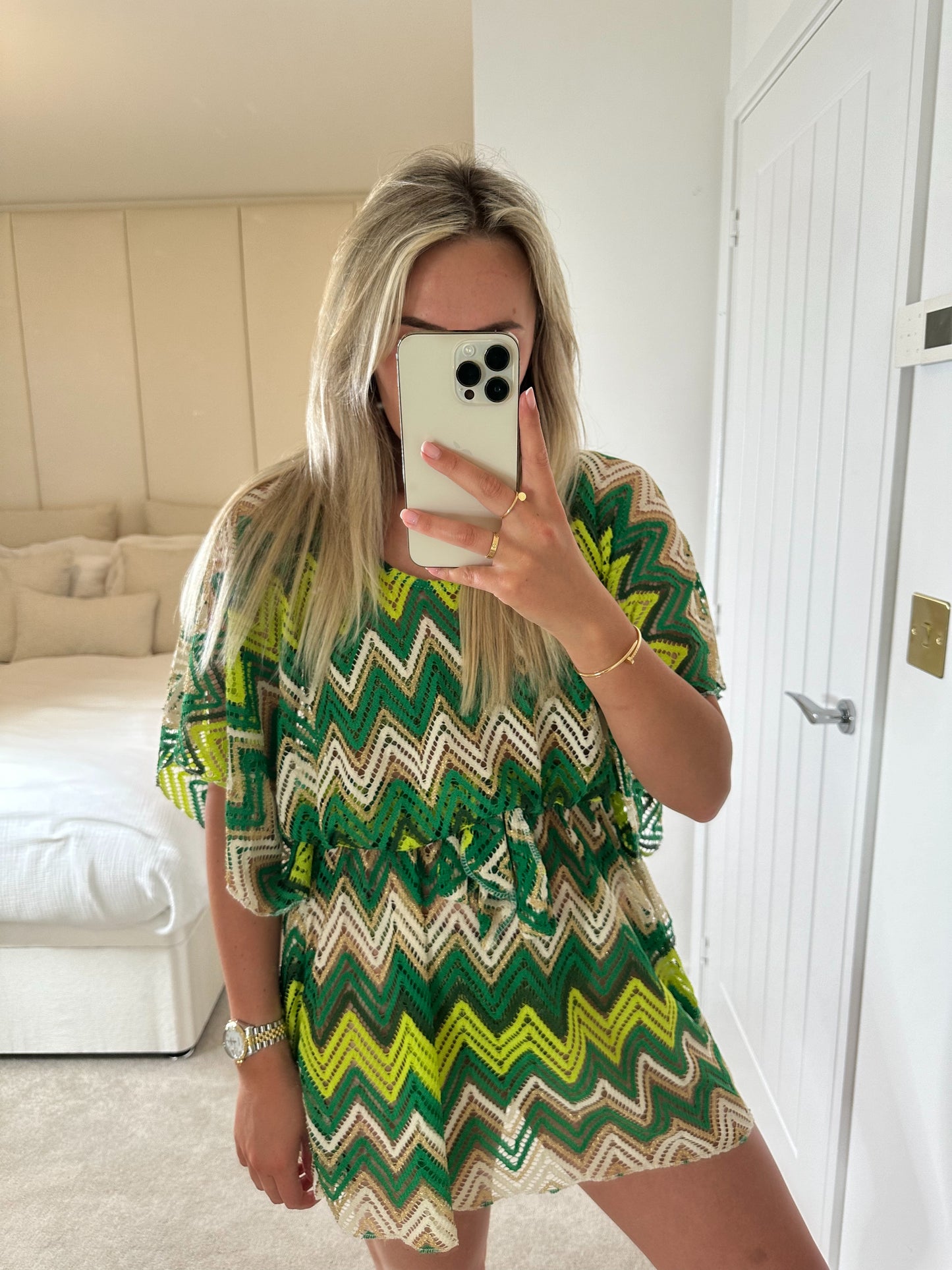 Green Pattern Beach Poncho