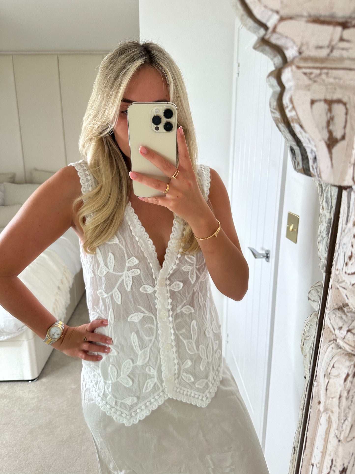 White Buttoned Sleeveless Shirt