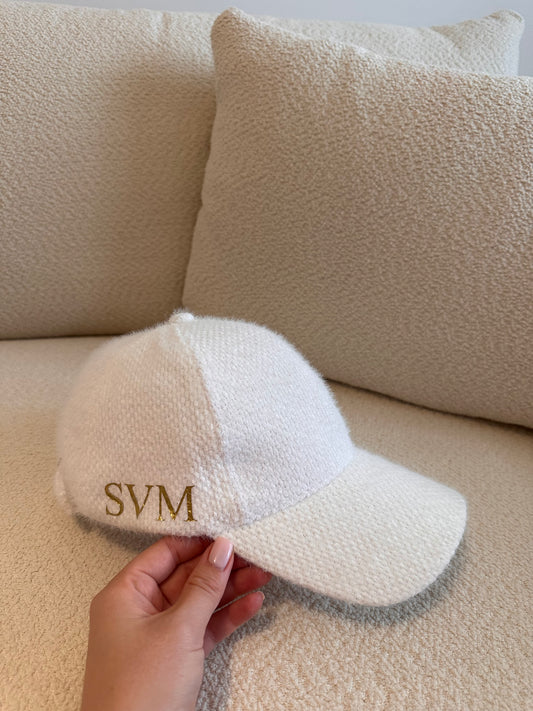White Boucle Cap