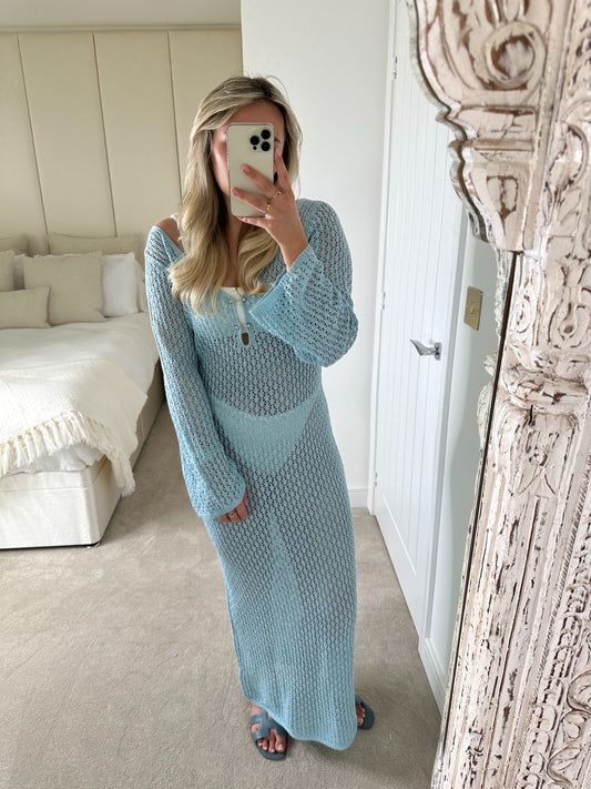 Blue Long Sleeve Cover Up