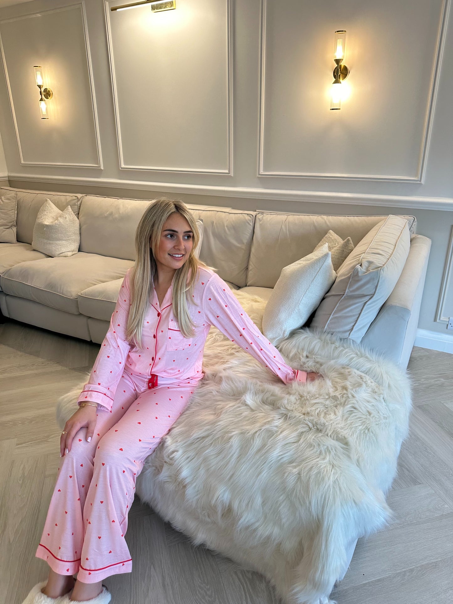 Heart Pink Soft Long Personalised Pyjamas