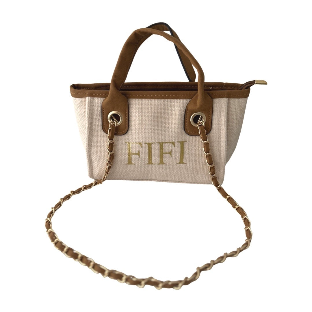 Cream & Tan Personalised Mini Canvas Bag Large Letters