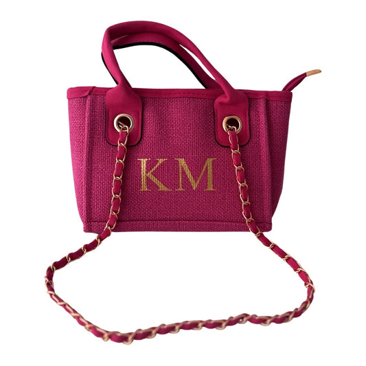Fuchsia Pink Personalised Mini Canvas Bag Large Letters