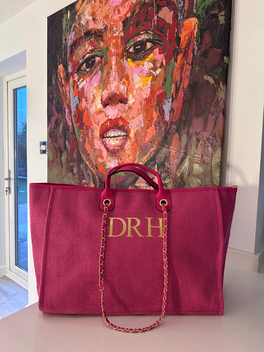 Fuchsia Pink Personalised Weekender Canvas Bag