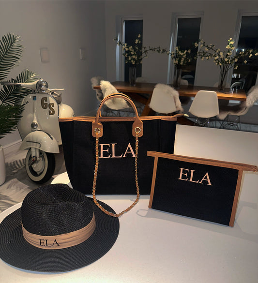 Black & Brown Medium, Clutch & Sun Hat