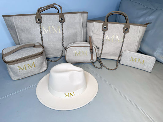 Brown Weekender, Medium, Make Up, Cross Body, Purse & Hat Set