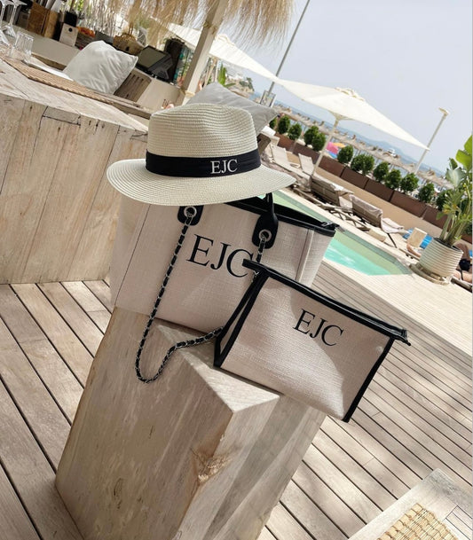 Cream & Black Medium Bag, Sun Hat & Clutch