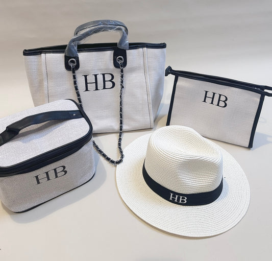Cream & Black Medium Bag, Sun Hat, Make Up Bag & Clutch