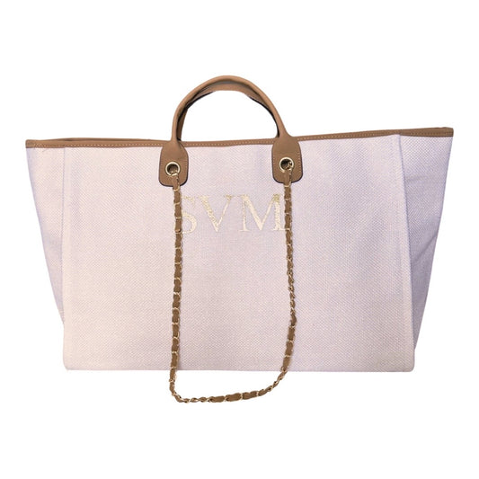 Cream & Tan Personalised Weekender Canvas Bag