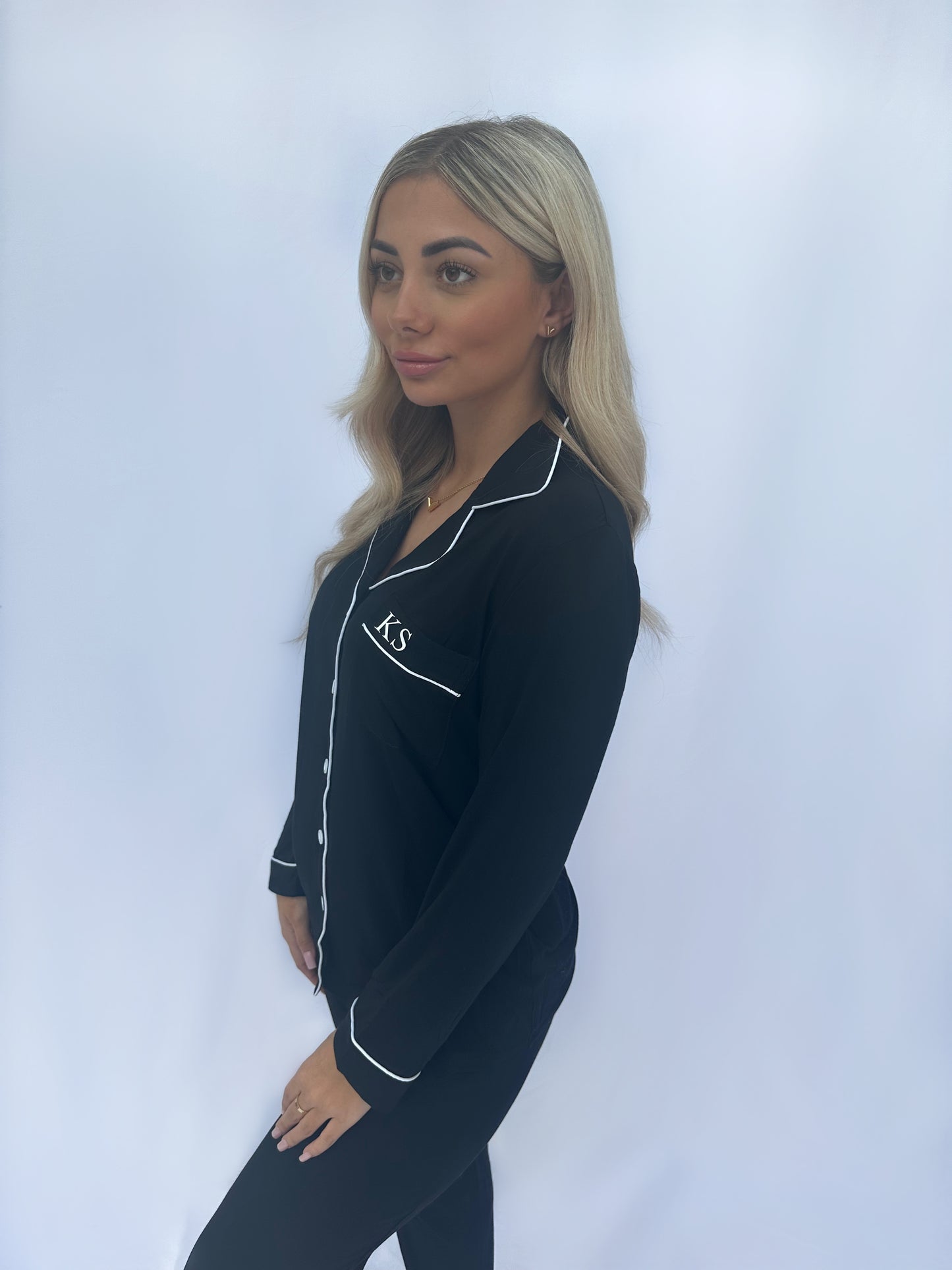 Black Soft Long Personalised Pyjamas