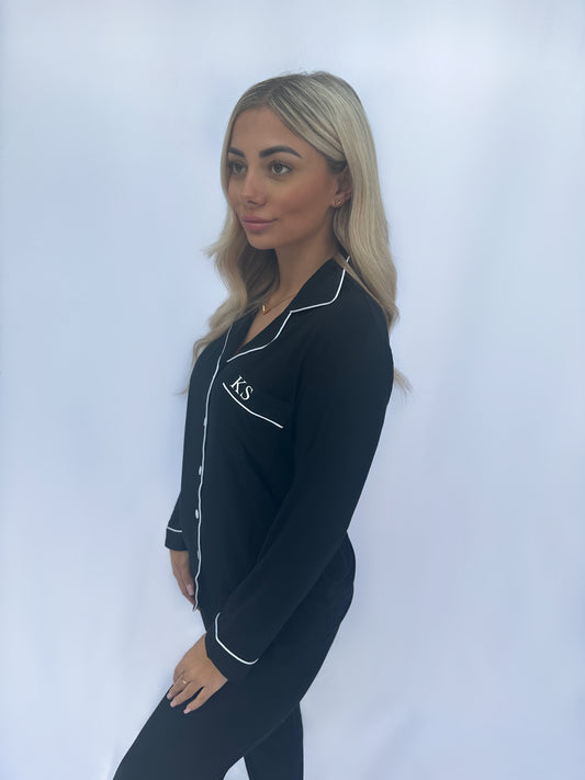 Black Soft Long Personalised Pyjamas