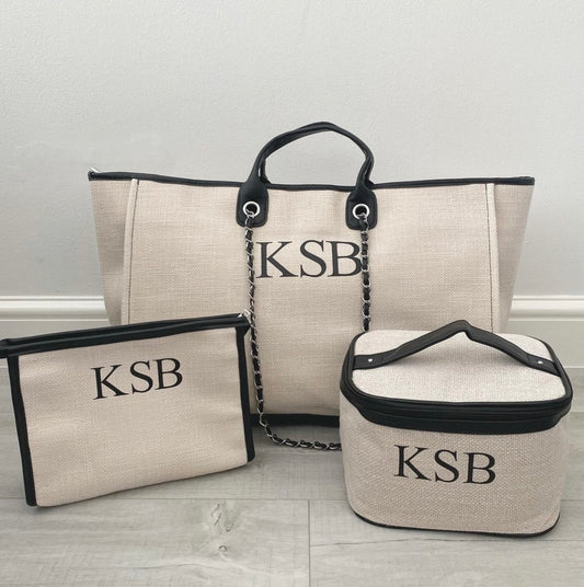 Cream & Black Weekender, Clutch Bag & Make Up Bag