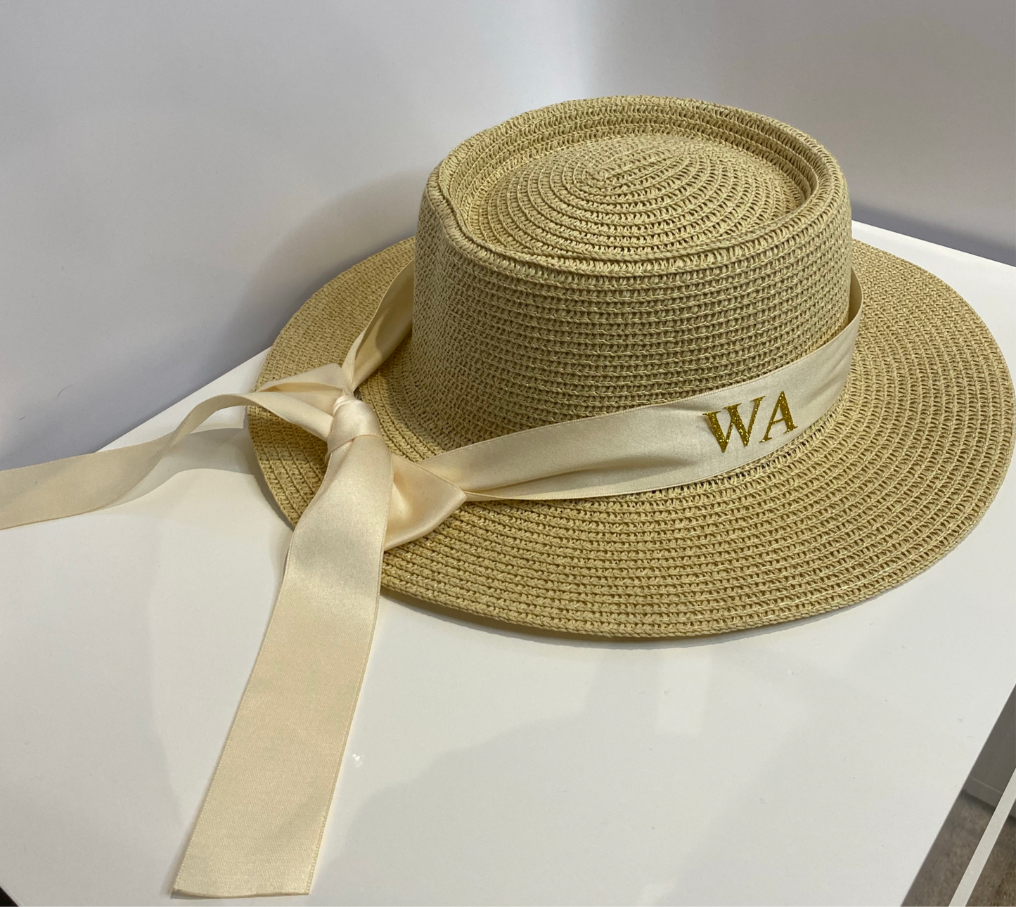 Cream Personalised Panama Hat With Bow Ribbon