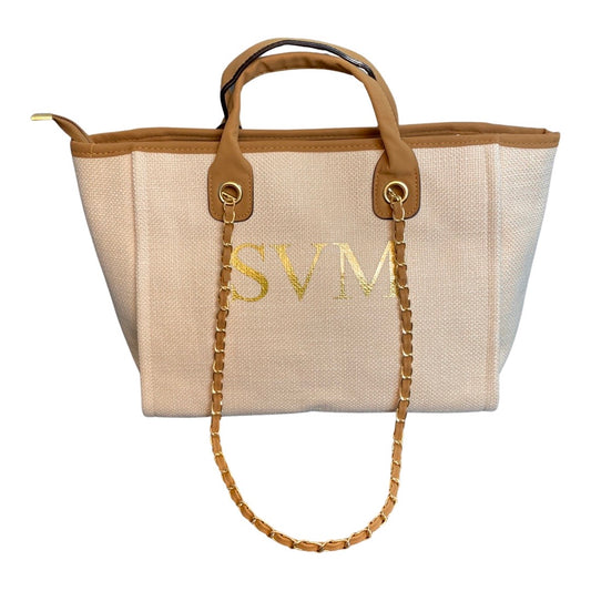 NEW Cream & Tan Personalised Medium Canvas Bag