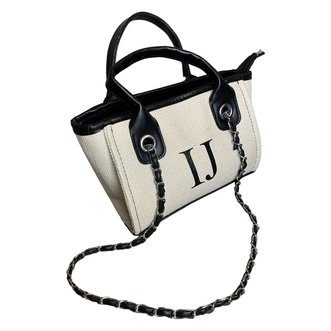 Cream/Black Personalised Mini Canvas Bag Large Letters