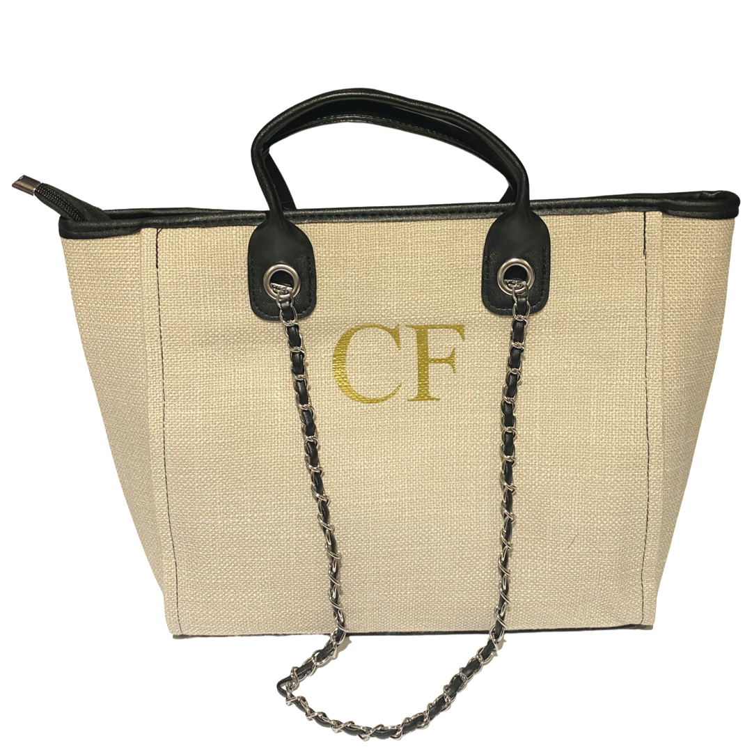 Cream/Black Personalised Medium Canvas Bag