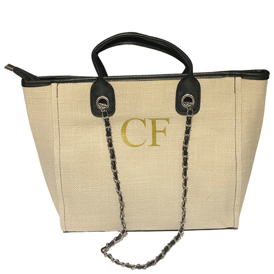 Cream/Black Personalised Medium Canvas Bag