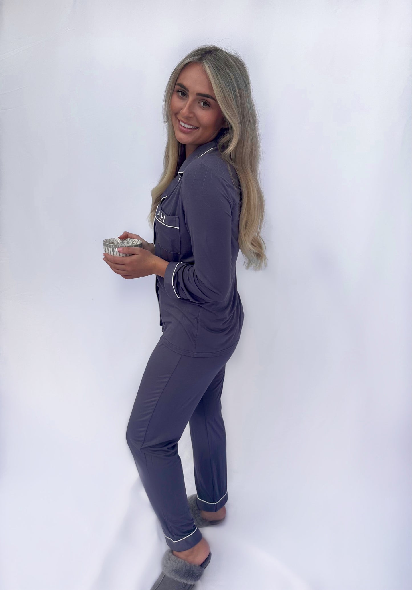 Dark Grey Soft Long Personalised Pyjamas