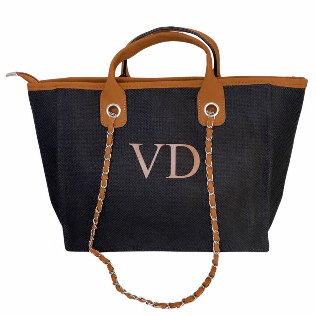 NEW Black & Brown Personalised Medium Canvas Bag