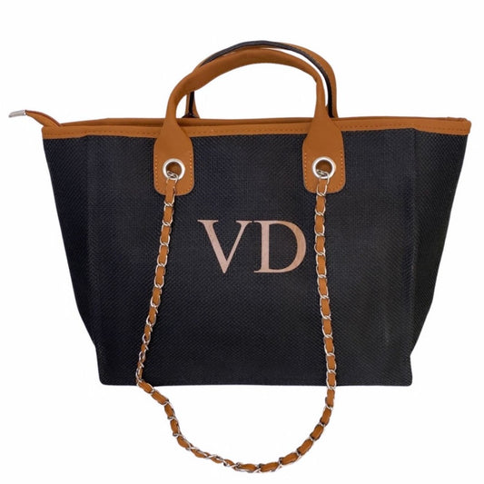 NEW Black & Brown Personalised Medium Canvas Bag