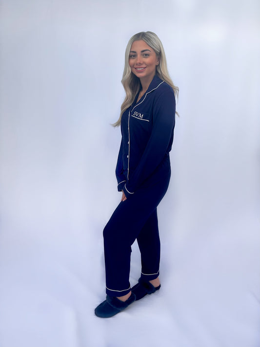 Navy Blue Soft Long Personalised Pyjamas