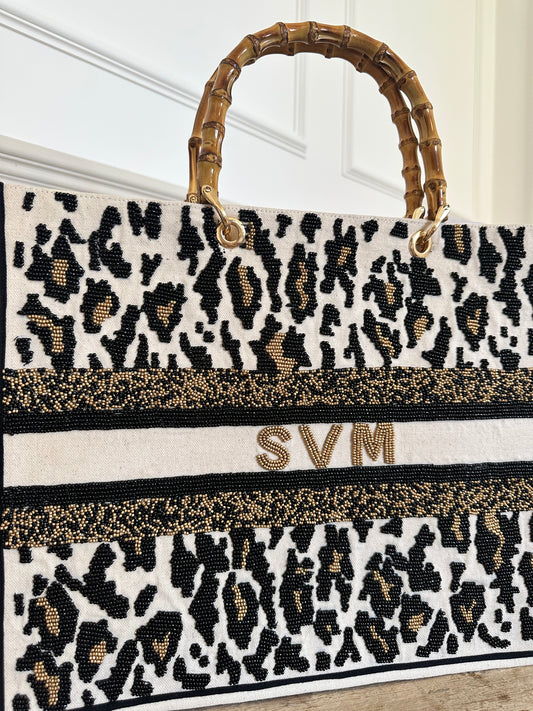 Leopard Beaded Tote