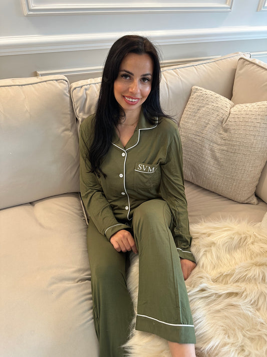 Khaki Soft Long Personalised Pyjamas