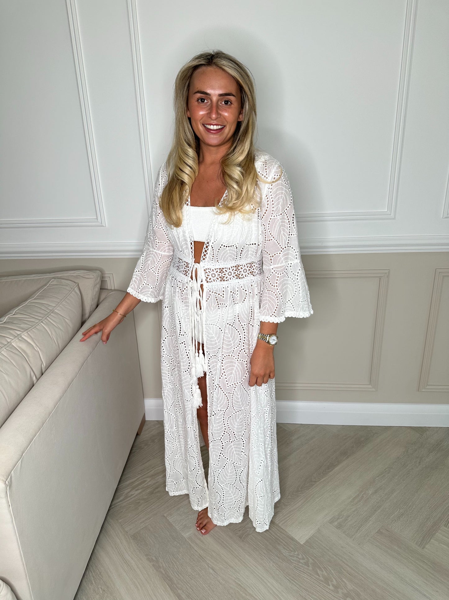 White Embroidery Tie Coverup