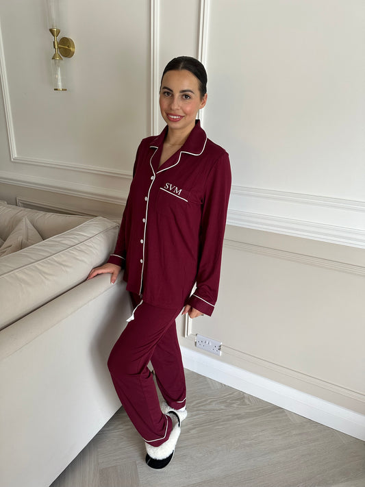 Burgundy Soft Long Personalised Pyjamas