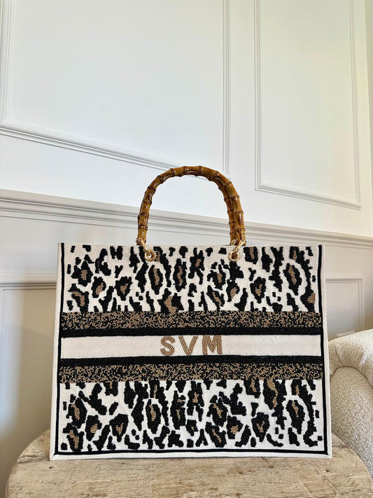 Leopard Beaded Tote