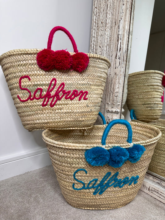 Pom Pom Personalised Straw Bag