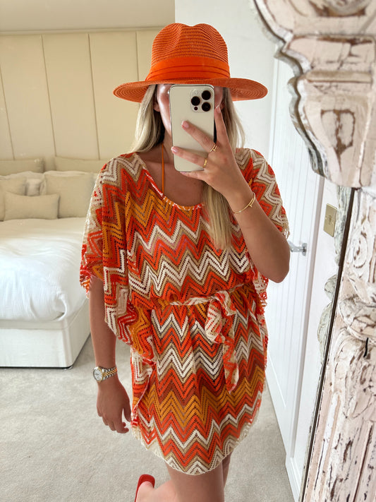 Orange Pattern Beach Poncho