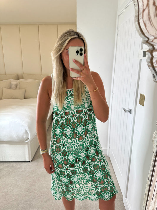 Green Flower Crochet Dress