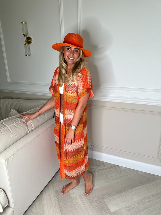 Orange Pattern Cover Up Cardigan