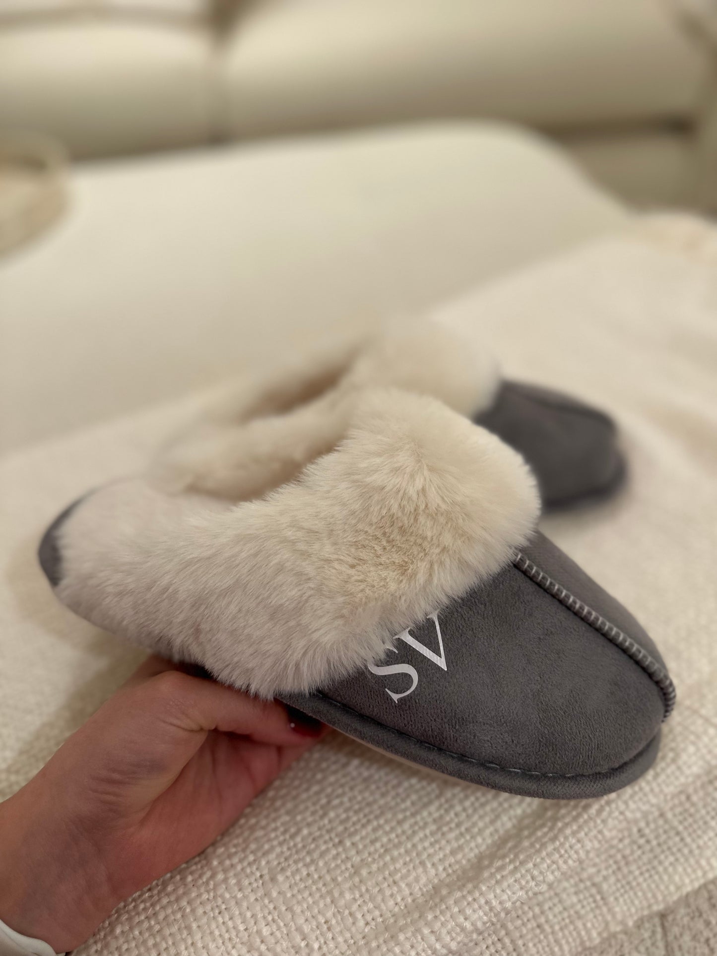 Grey Personalised Slippers